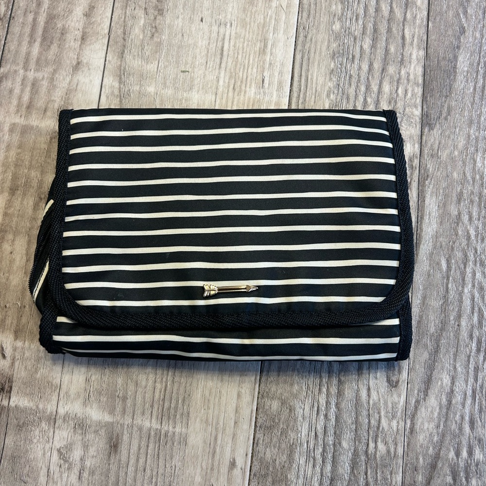 Stella & Dot Black and White Striped Cosmetic Bag